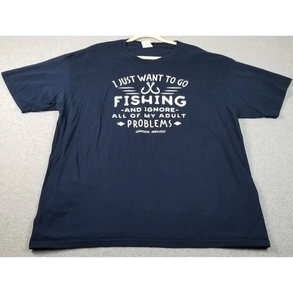 T-Shirt Men's XXL 2XL Blue White Fishing Cancun Mexico Graphic Tee Short Sleeve